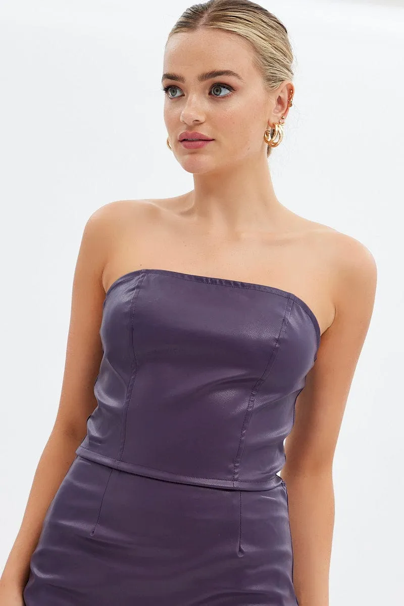 Purple Faux Leather Corset Sleeveless Strapless Bandeau sold by Ally Fashion product image thumbnail 3