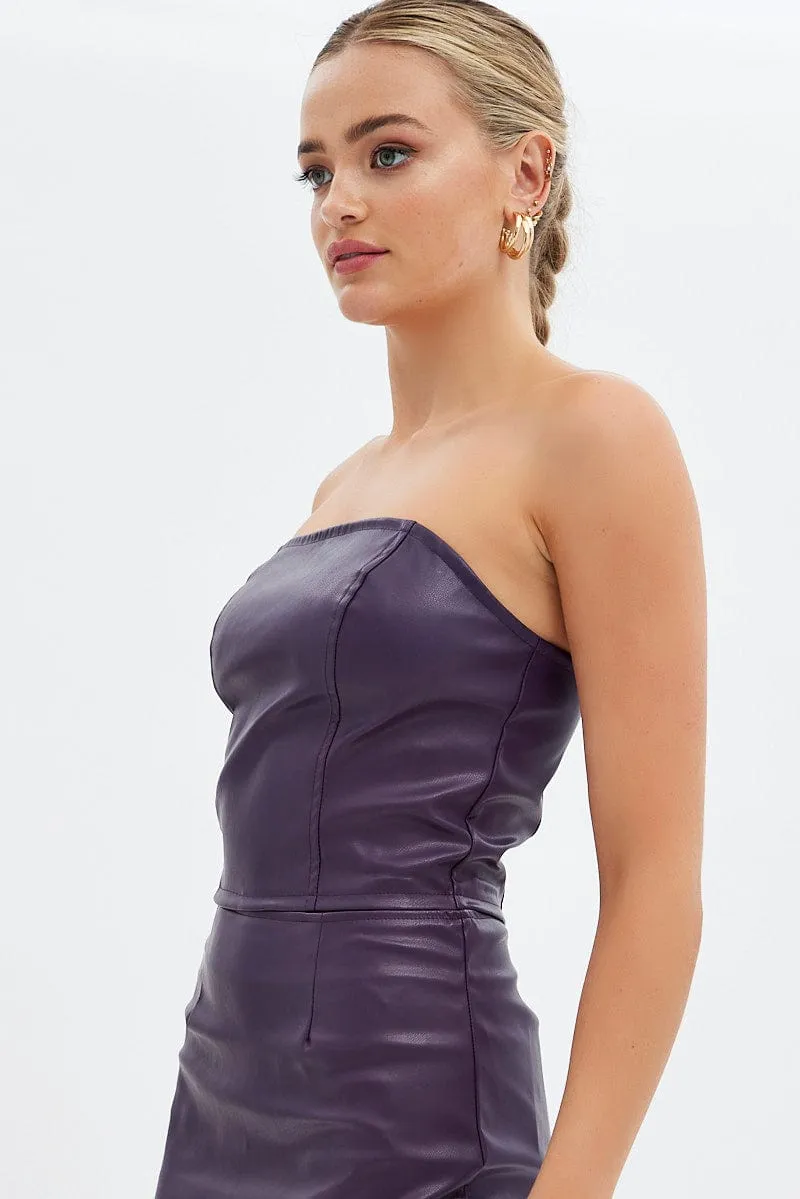 Purple Faux Leather Corset Sleeveless Strapless Bandeau sold by Ally Fashion product image thumbnail 4