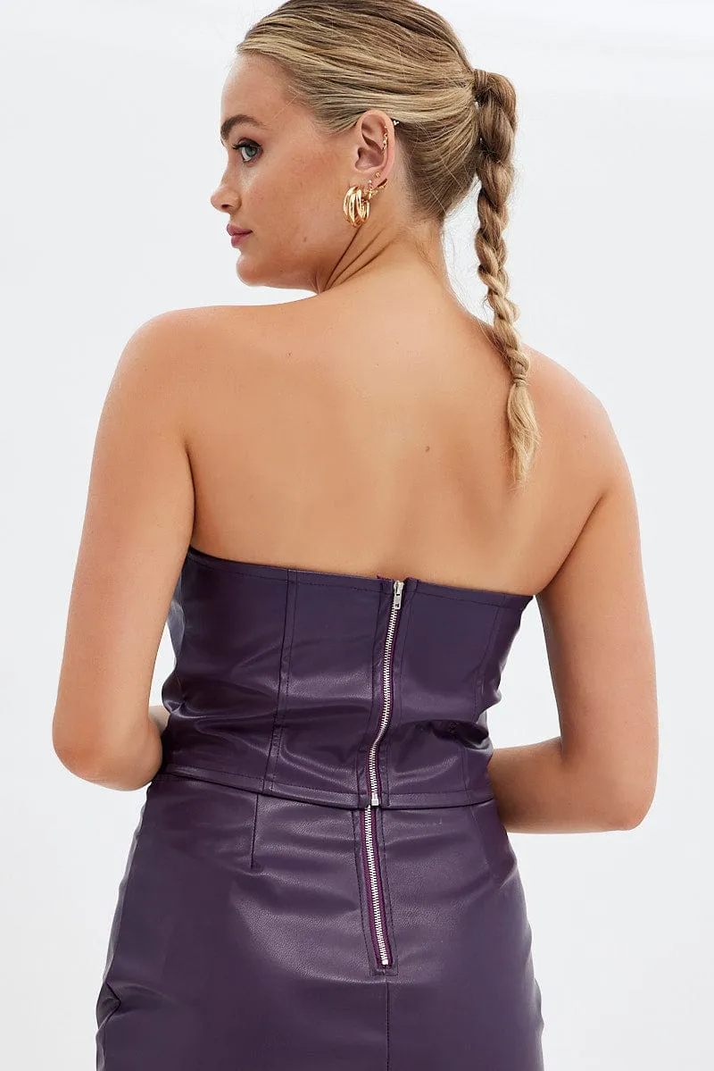 Purple Faux Leather Corset Sleeveless Strapless Bandeau sold by Ally Fashion product image thumbnail 5