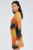 Brown Abstract Mini Dress Long Sleeve Crew Neck Ruched Waist Mesh sold by Ally Fashion