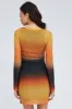 Brown Abstract Mini Dress Long Sleeve Crew Neck Ruched Waist Mesh sold by Ally Fashion