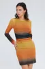 Brown Abstract Mini Dress Long Sleeve Crew Neck Ruched Waist Mesh sold by Ally Fashion