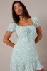 White Ditsy Fit and Flare Dress Short Sleeve Lace Up Front sold by Ally Fashion