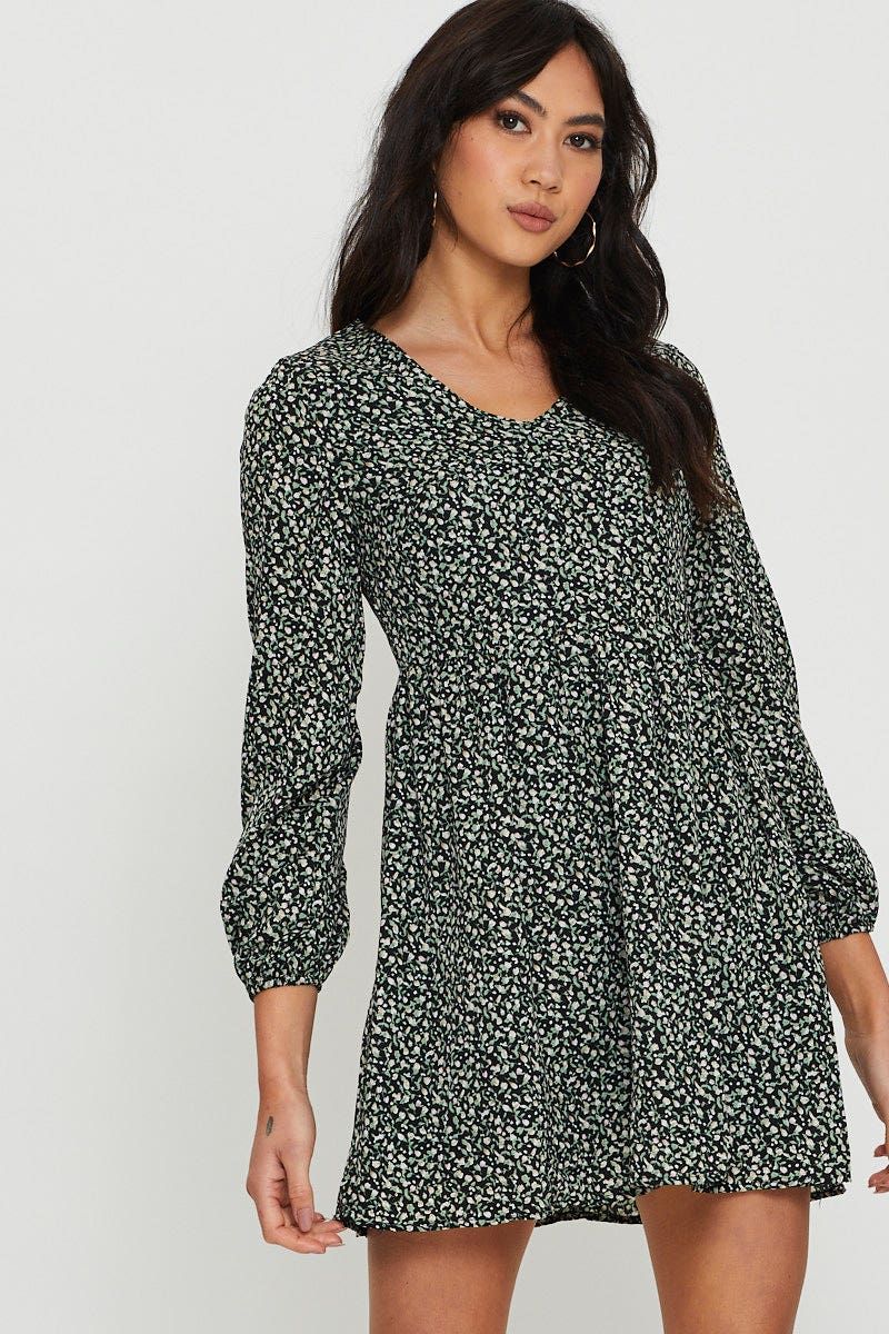 Print Mini Dress Long Sleeve V Neck sold by Ally Fashion product image thumbnail 5