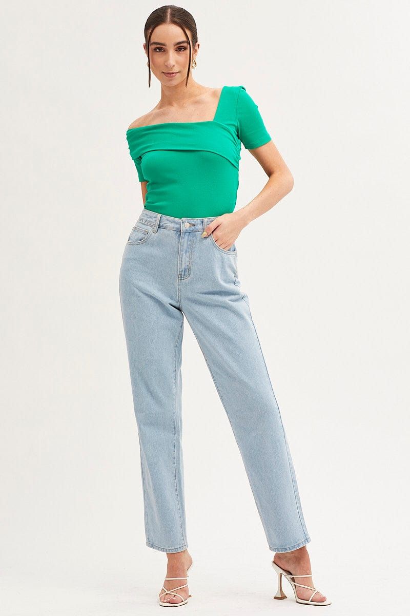 Green Top Short Sleeve Asymmetric Neckline Cotton Jersey sold by Ally Fashion product image thumbnail 2