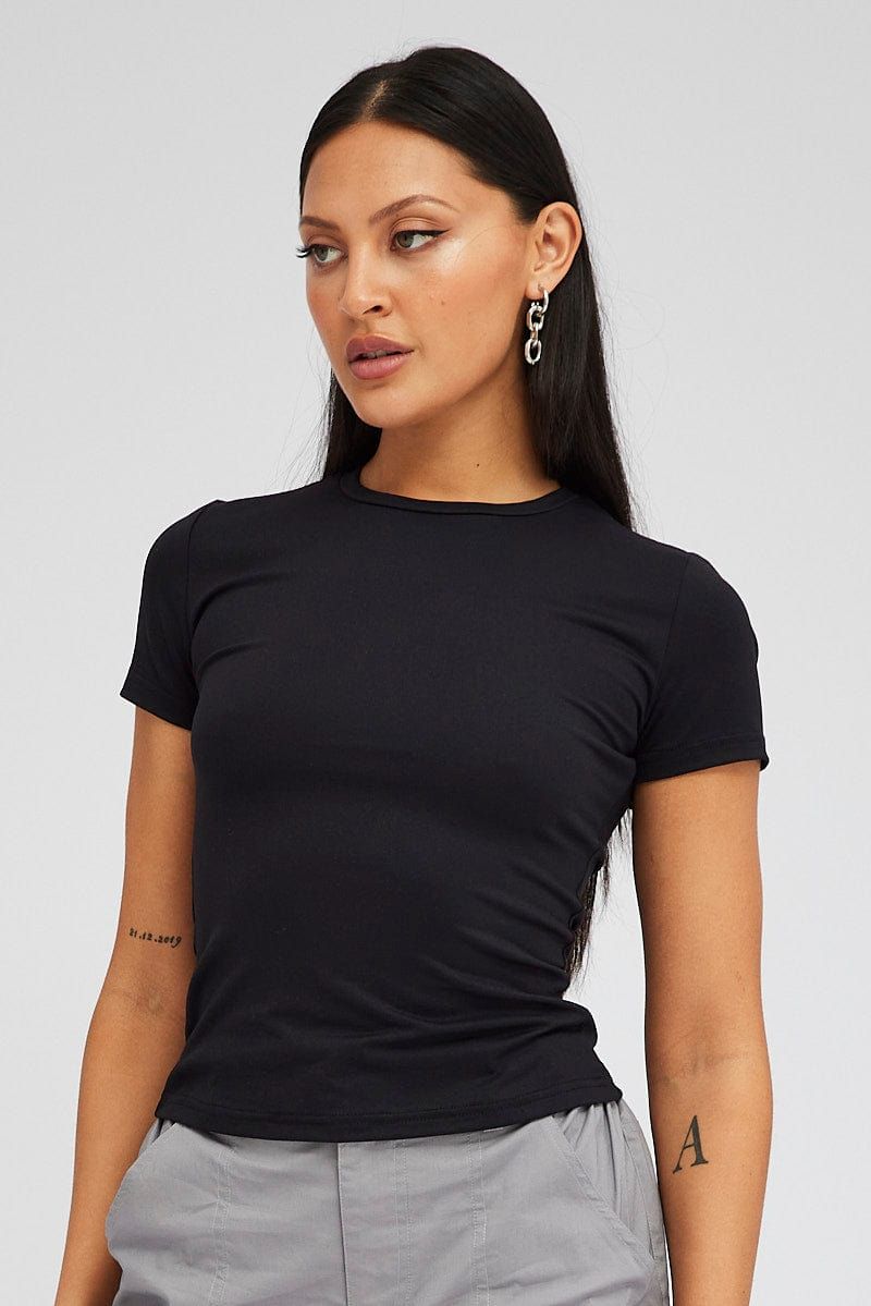 Black Supersoft Longline Top Short Sleeve sold by Ally Fashion product image thumbnail 3