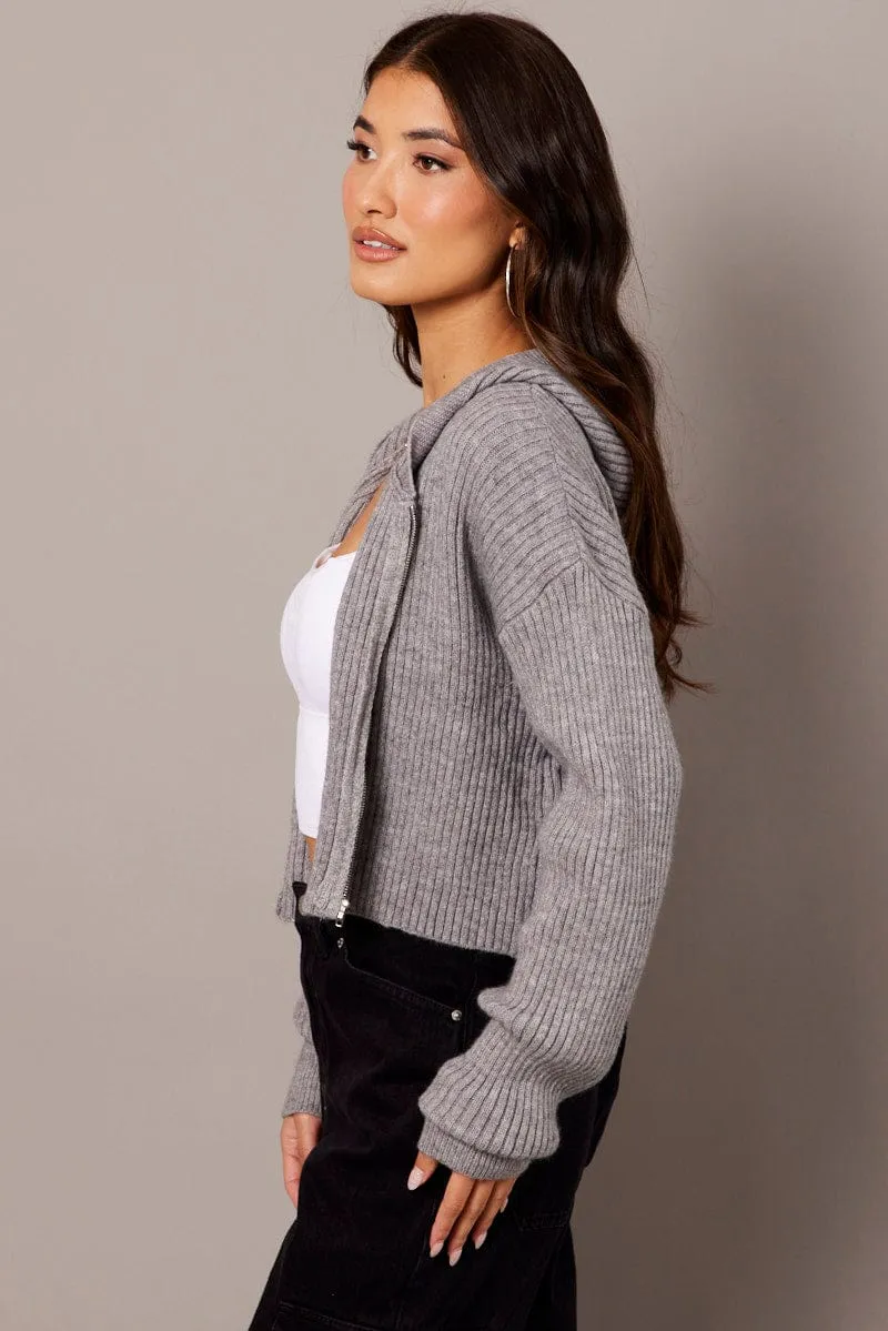Grey Knit Cardigan Long Sleeve Hooded sold by Ally Fashion product image thumbnail 4