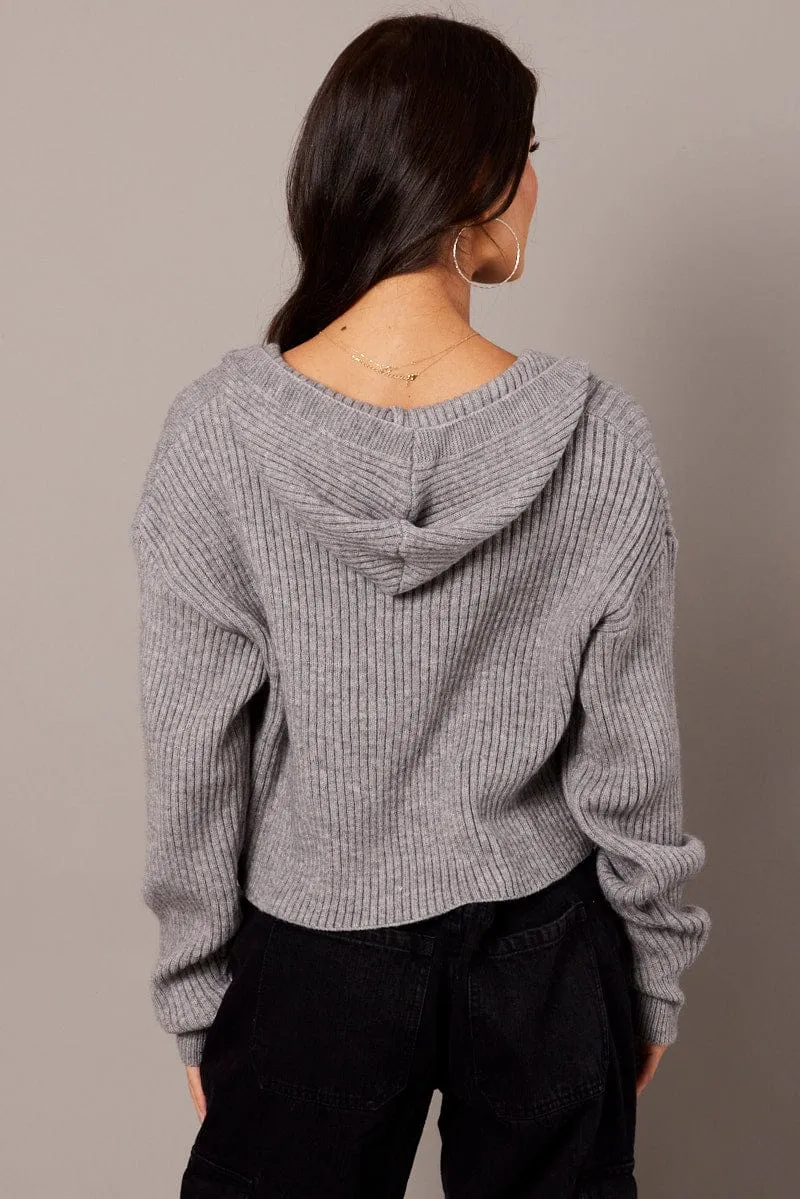 Grey Knit Cardigan Long Sleeve Hooded sold by Ally Fashion product image thumbnail 5