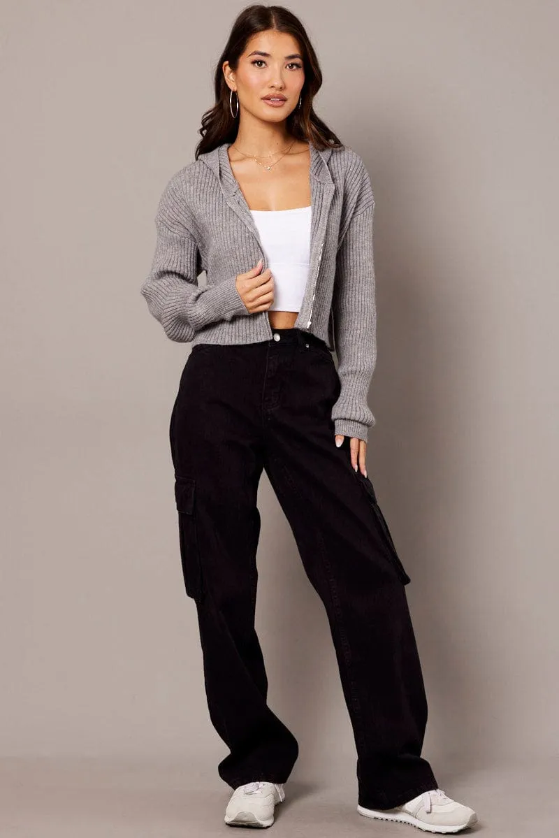 Grey Knit Cardigan Long Sleeve Hooded sold by Ally Fashion product image thumbnail 2