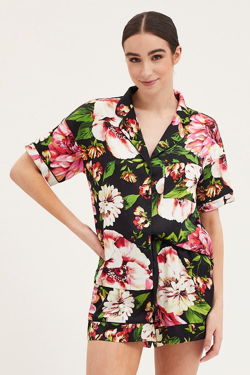 Print Satin Pajamas Set Short Sleeve sold by Ally Fashion product image thumbnail 2
