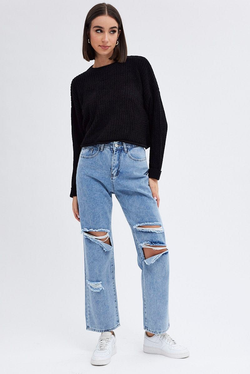 Black Knit Jumper Round Neck Chenille sold by Ally Fashion product image thumbnail 2