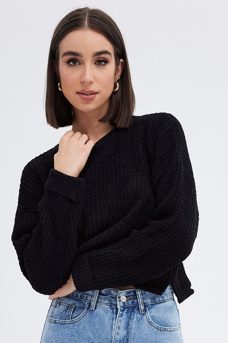 Black Knit Jumper Round Neck Chenille sold by Ally Fashion product image thumbnail 3