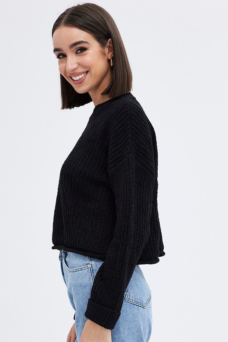 Black Knit Jumper Round Neck Chenille sold by Ally Fashion product image thumbnail 4