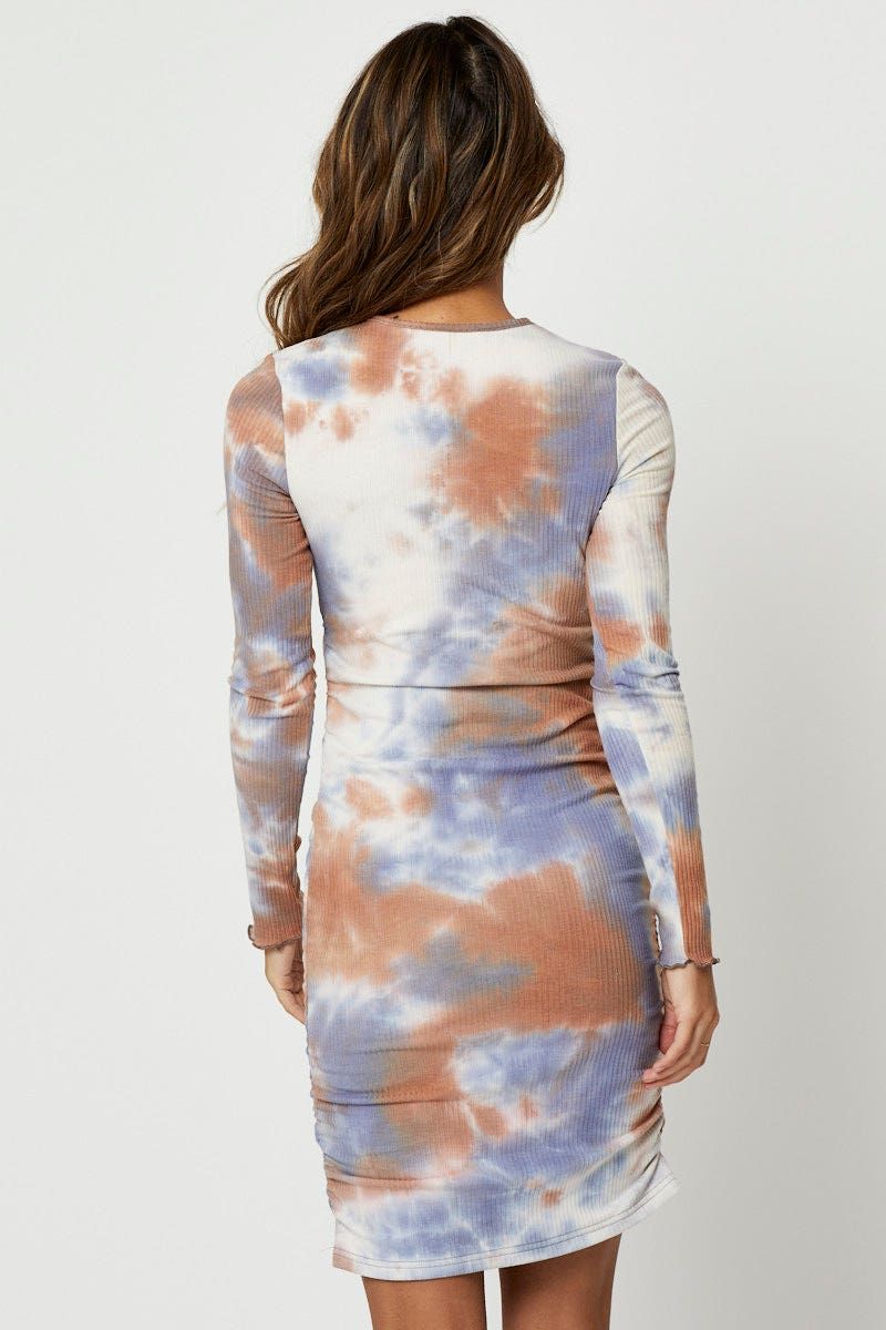 Multi Tie Dye Ruched Ribbed Bodycon Mini Dress sold by Ally Fashion product image thumbnail 4