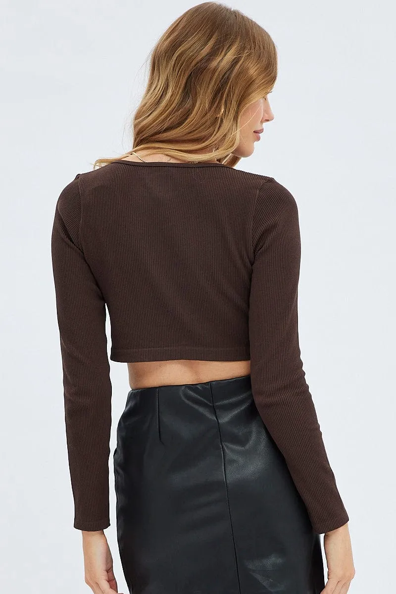 Brown Top Crop Round Neck Diamante Seamless sold by Ally Fashion product image thumbnail 5