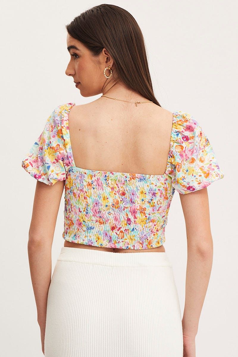 Print Puff Sleeve Top Short Sleeve Crop sold by Ally Fashion product image thumbnail 5