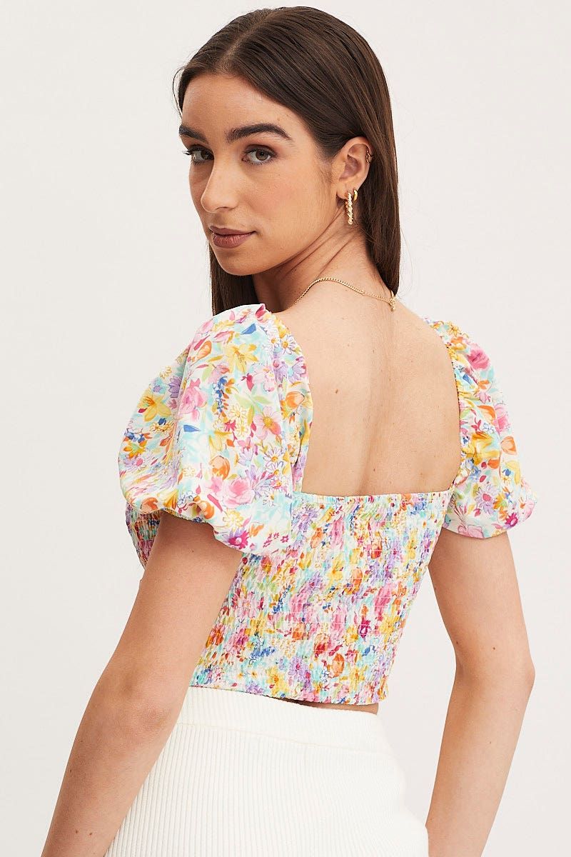 Print Puff Sleeve Top Short Sleeve Crop sold by Ally Fashion product image thumbnail 2