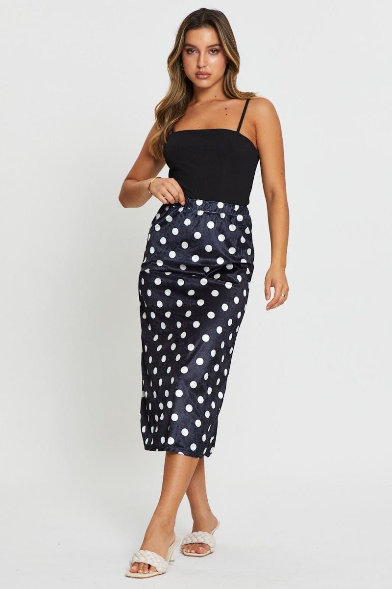 Polka Dot Midi Skirt Velvet sold by Ally Fashion