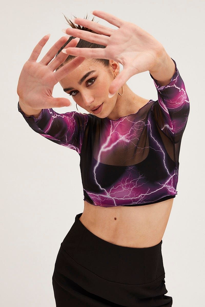 Purple Abstract Abstract Print Top sold by Ally Fashion