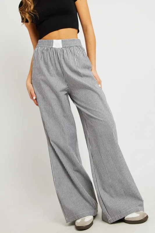 Grey Stripe Wide Leg Pants High Rise sold by Ally Fashion