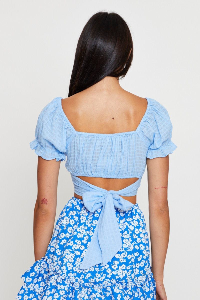 Blue Crop Top Short Sleeve Tie Back sold by Ally Fashion product image thumbnail 5