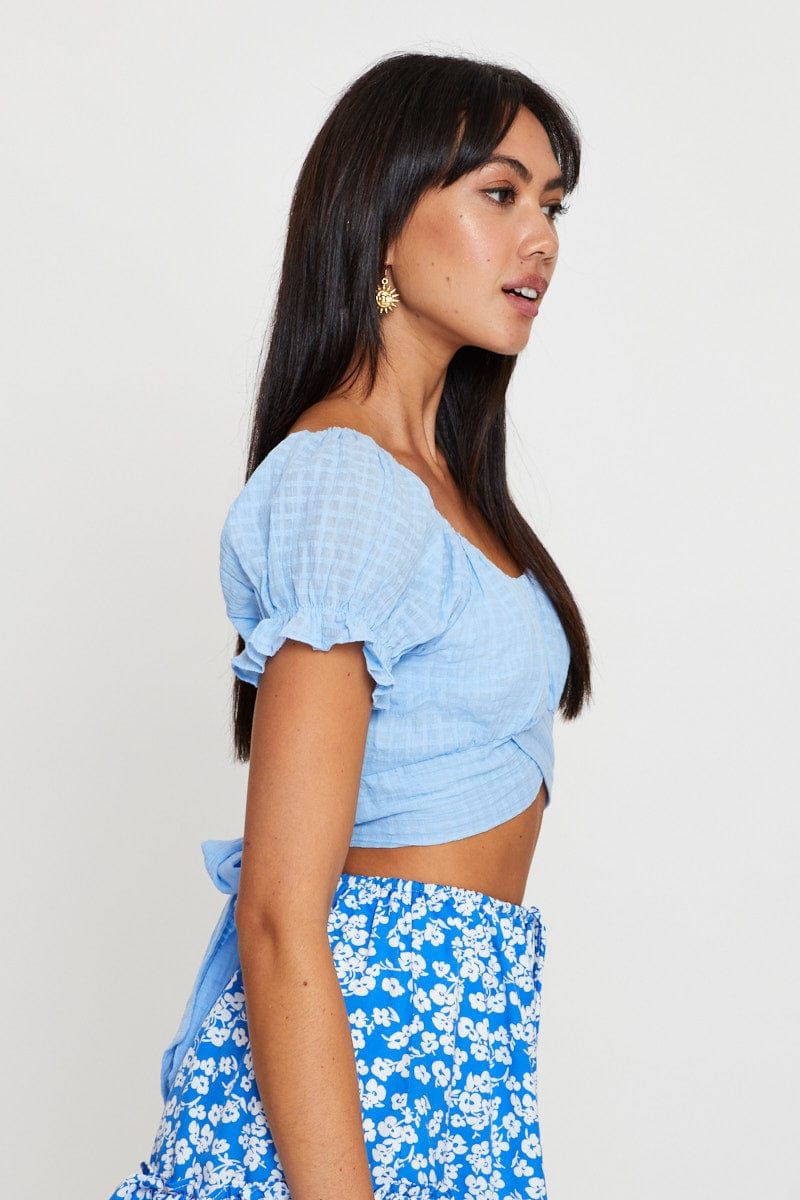 Blue Crop Top Short Sleeve Tie Back sold by Ally Fashion product image thumbnail 3