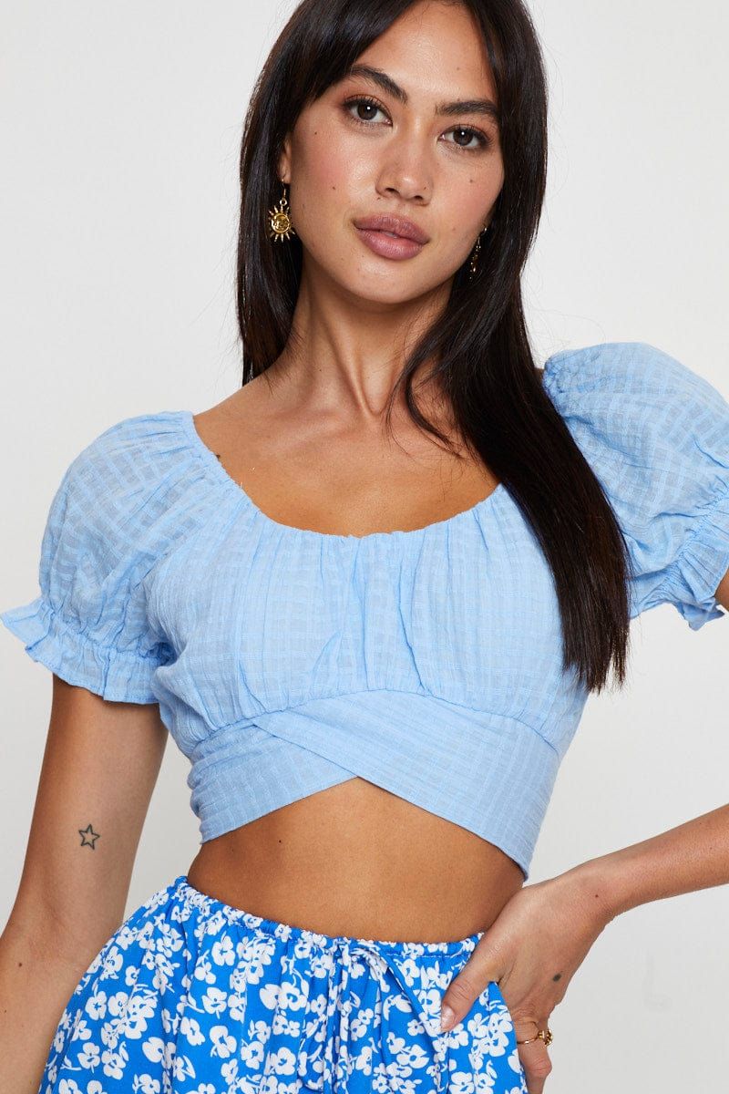 Blue Crop Top Short Sleeve Tie Back sold by Ally Fashion product image thumbnail 2
