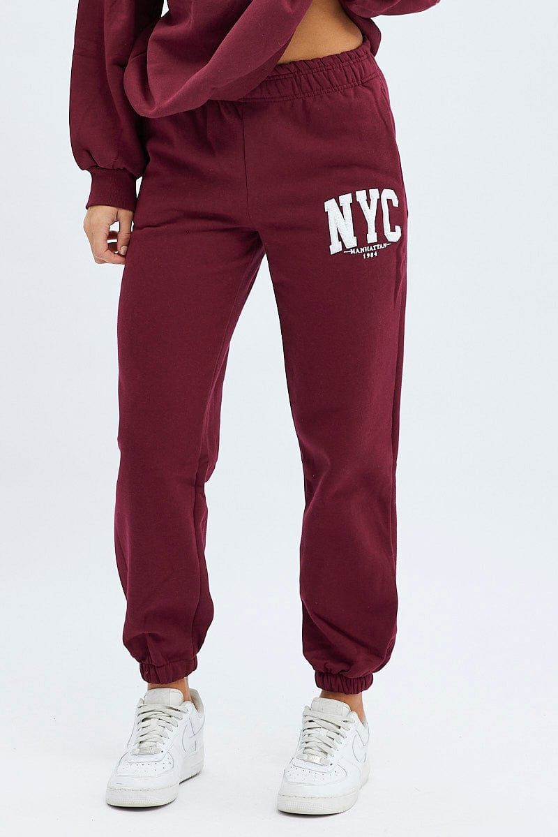Red Track Pants High Rise Jogger sold by Ally Fashion product image thumbnail 2