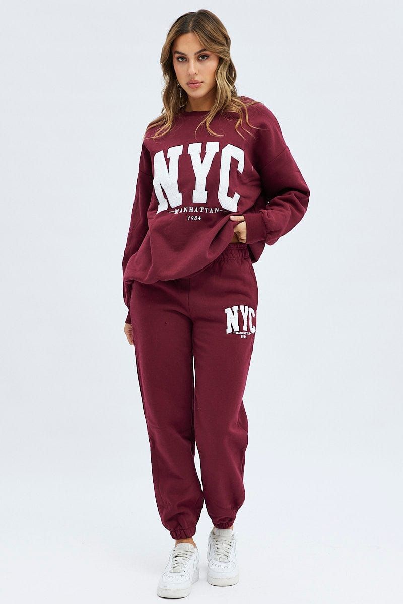 Red Track Pants High Rise Jogger sold by Ally Fashion product image thumbnail 3