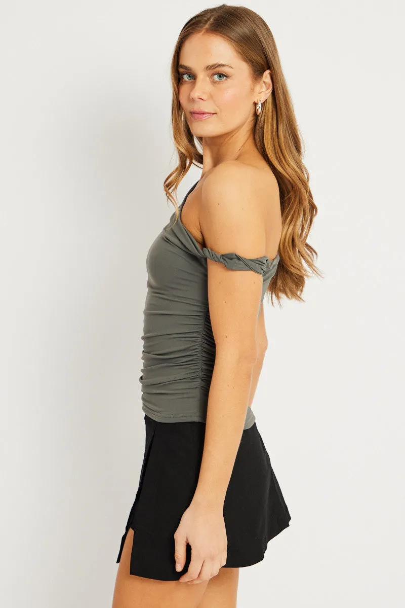 Grey Supersoft Top Twist off Shoulder sold by Ally Fashion product image thumbnail 4