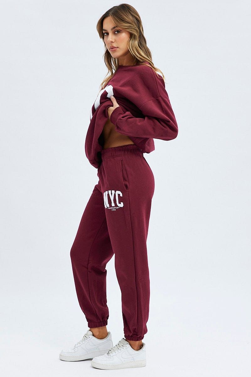 Red Track Pants High Rise Jogger sold by Ally Fashion product image thumbnail 4