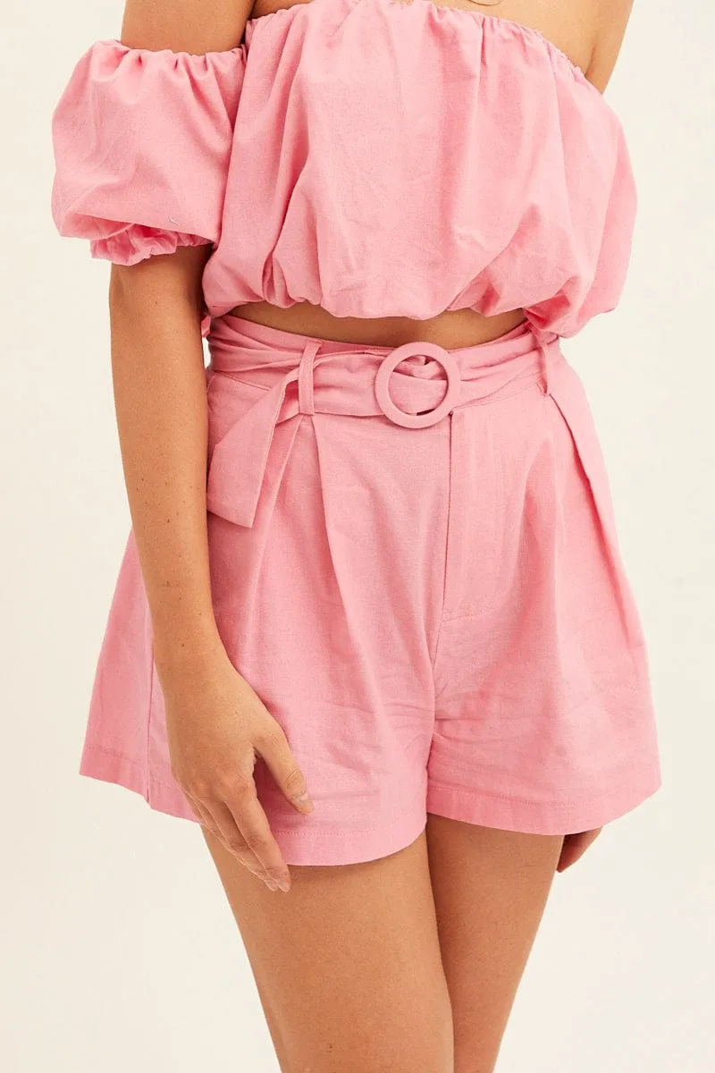 Pink Belted Short Pleat Front Detail sold by Ally Fashion product image thumbnail 3