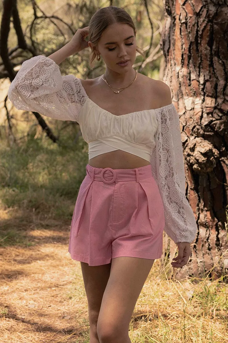 Pink Belted Short Pleat Front Detail sold by Ally Fashion