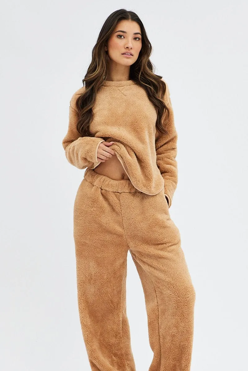 Camel Fluffy PJ Fleece Cosy Pyjama Set sold by Ally Fashion product image thumbnail 2