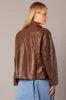 Brown Jacket Long Sleeve Collared Faux Leather sold by Ally Fashion