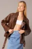 Brown Jacket Long Sleeve Collared Faux Leather sold by Ally Fashion