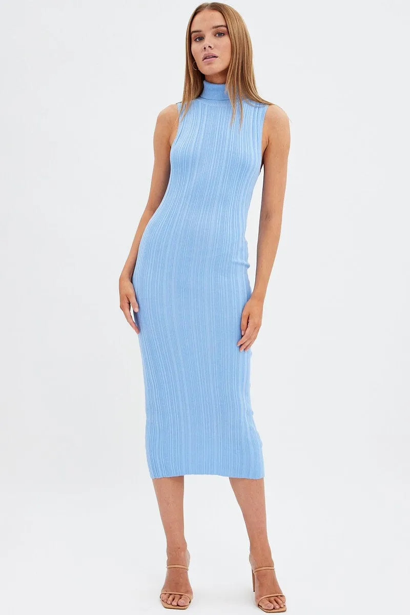 Blue Knit Dress Midi Square Neck sold by Ally Fashion