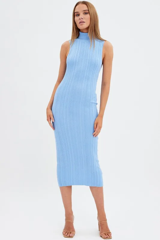 Blue Knit Dress Midi Square Neck sold by Ally Fashion
