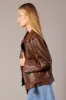 Brown Jacket Long Sleeve Collared Faux Leather sold by Ally Fashion