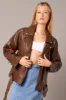 Brown Jacket Long Sleeve Collared Faux Leather sold by Ally Fashion