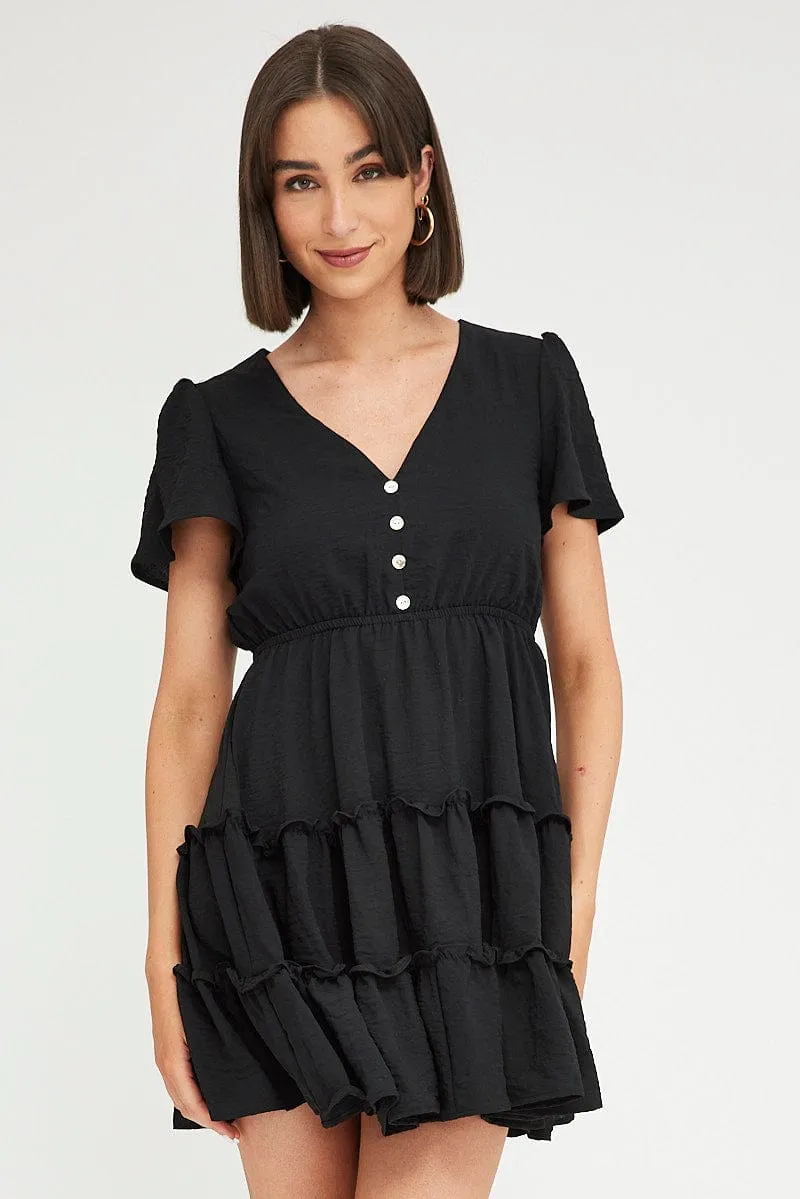 Black Fit And Flare Dress Short Sleeve Mini sold by Ally Fashion product image thumbnail 3