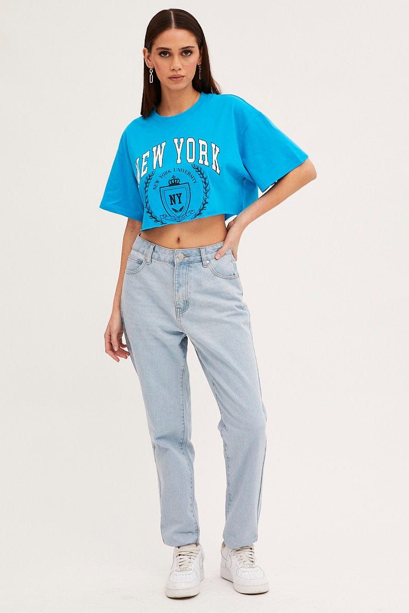 Blue Crop T Shirt Short Sleeve Crew Neck New York sold by Ally Fashion product image thumbnail 2
