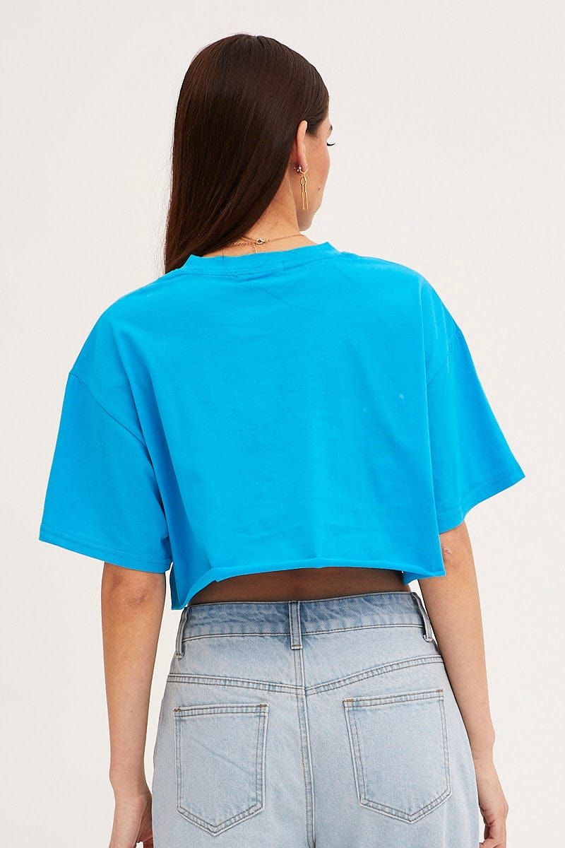 Blue Crop T Shirt Short Sleeve Crew Neck New York sold by Ally Fashion product image thumbnail 5