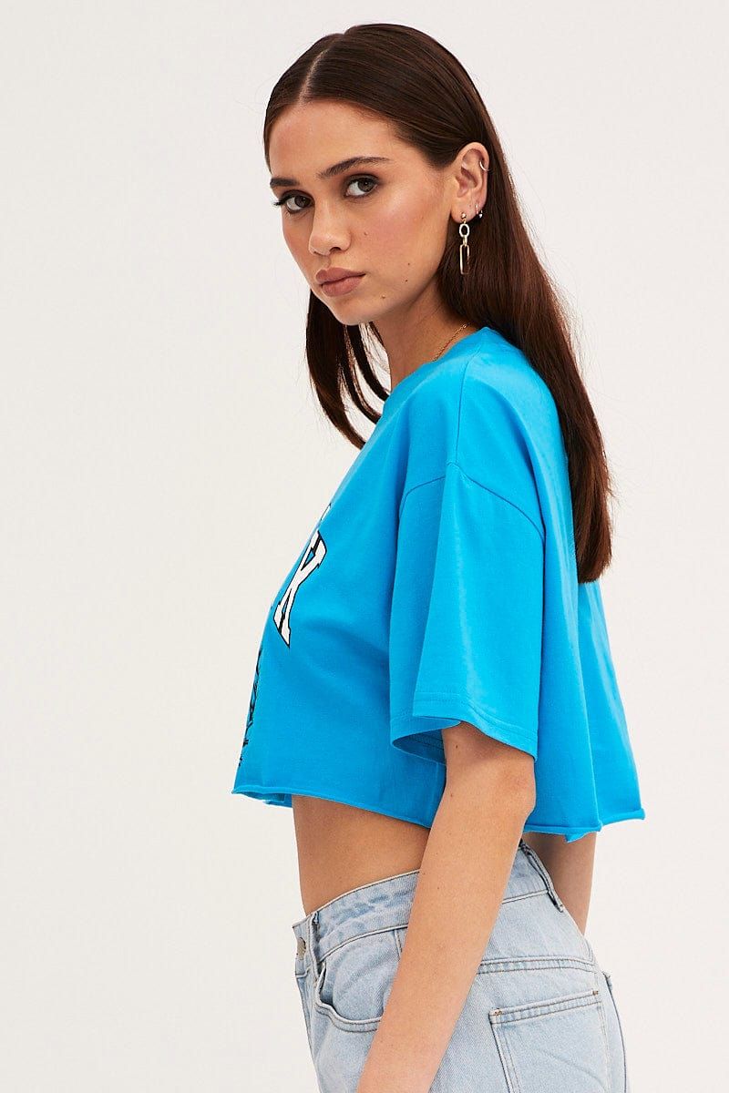 Blue Crop T Shirt Short Sleeve Crew Neck New York sold by Ally Fashion product image thumbnail 4