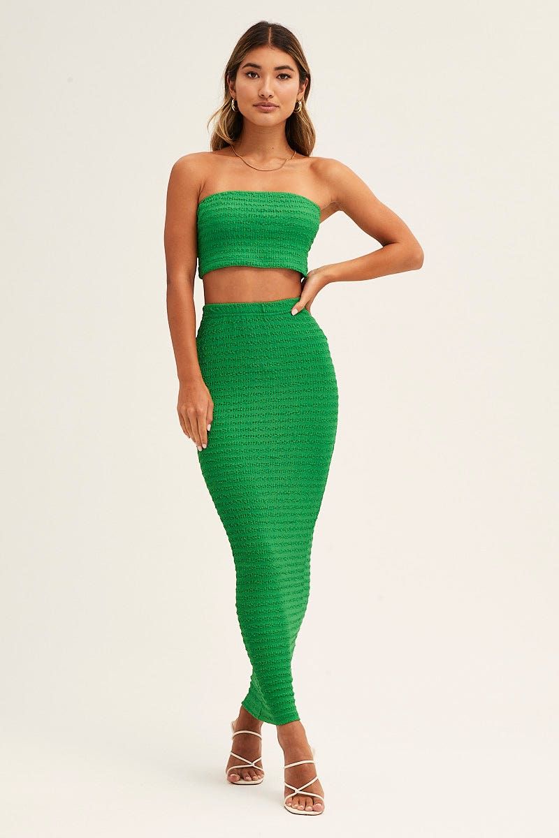 Green Textured Maxi Skirt sold by Ally Fashion