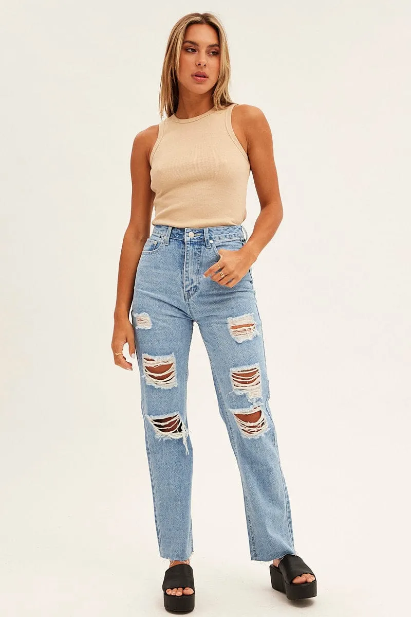 Beige Crew Tank High Neck Curved Hem Sleeveless sold by Ally Fashion product image thumbnail 2