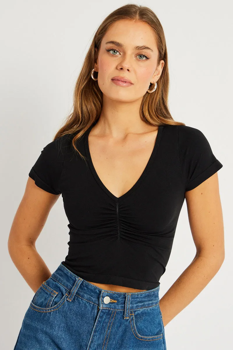 Black T shirt Short Sleeve V Neck Seamless sold by Ally Fashion product image thumbnail 3