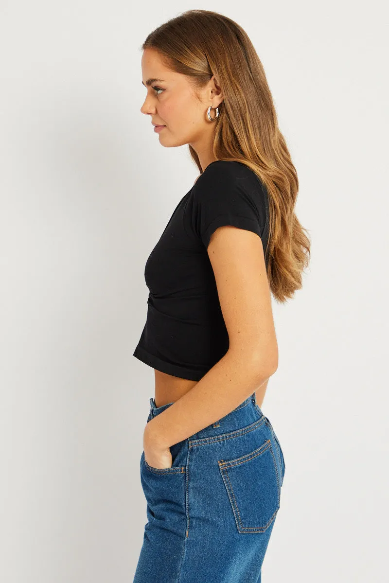 Black T shirt Short Sleeve V Neck Seamless sold by Ally Fashion product image thumbnail 4