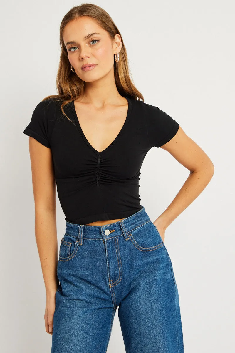Black T shirt Short Sleeve V Neck Seamless sold by Ally Fashion