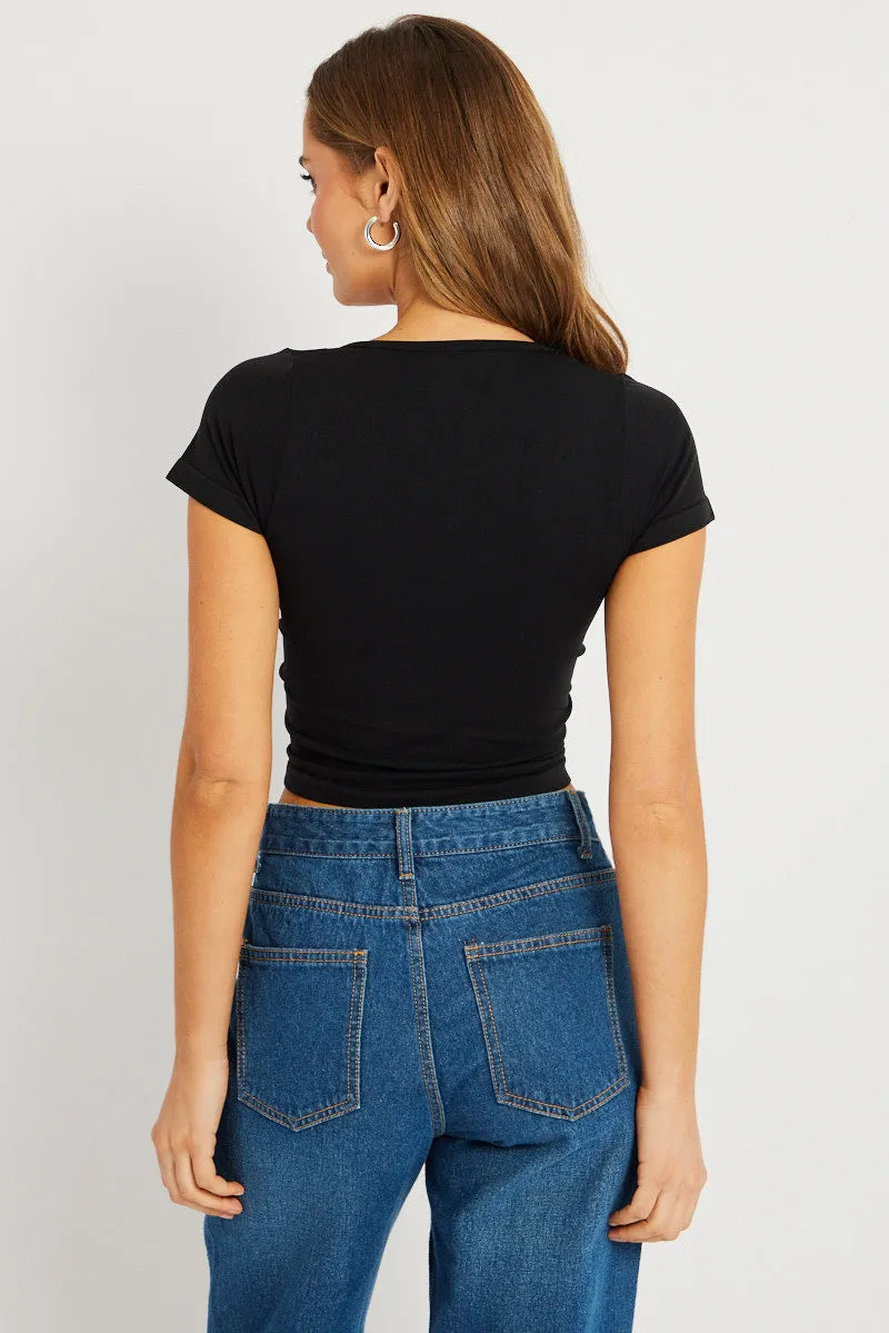 Black T shirt Short Sleeve V Neck Seamless sold by Ally Fashion product image thumbnail 5